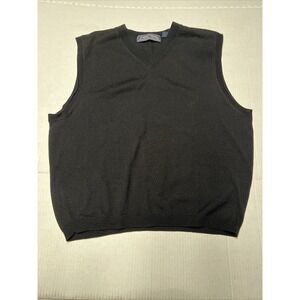 Harold Powell Extra Fine Italian Merino Wool Black Sweater Vest Men's LG